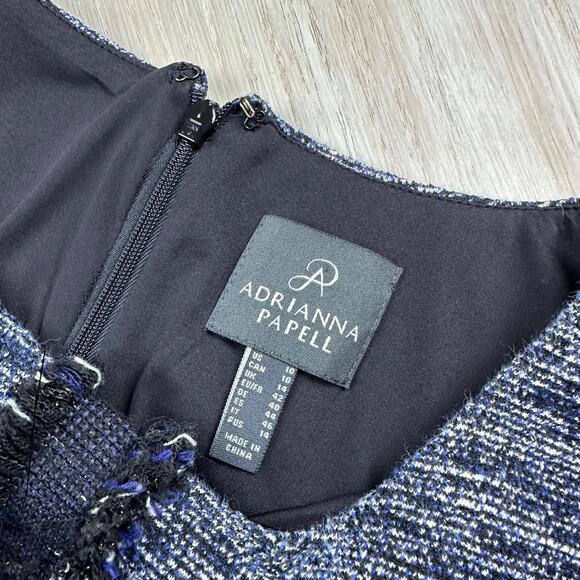 Adrianna Papell Navy Tweed Knit Short Sleeve Elegant Office Chic Shift Dress 10 - Picture 12 of 13